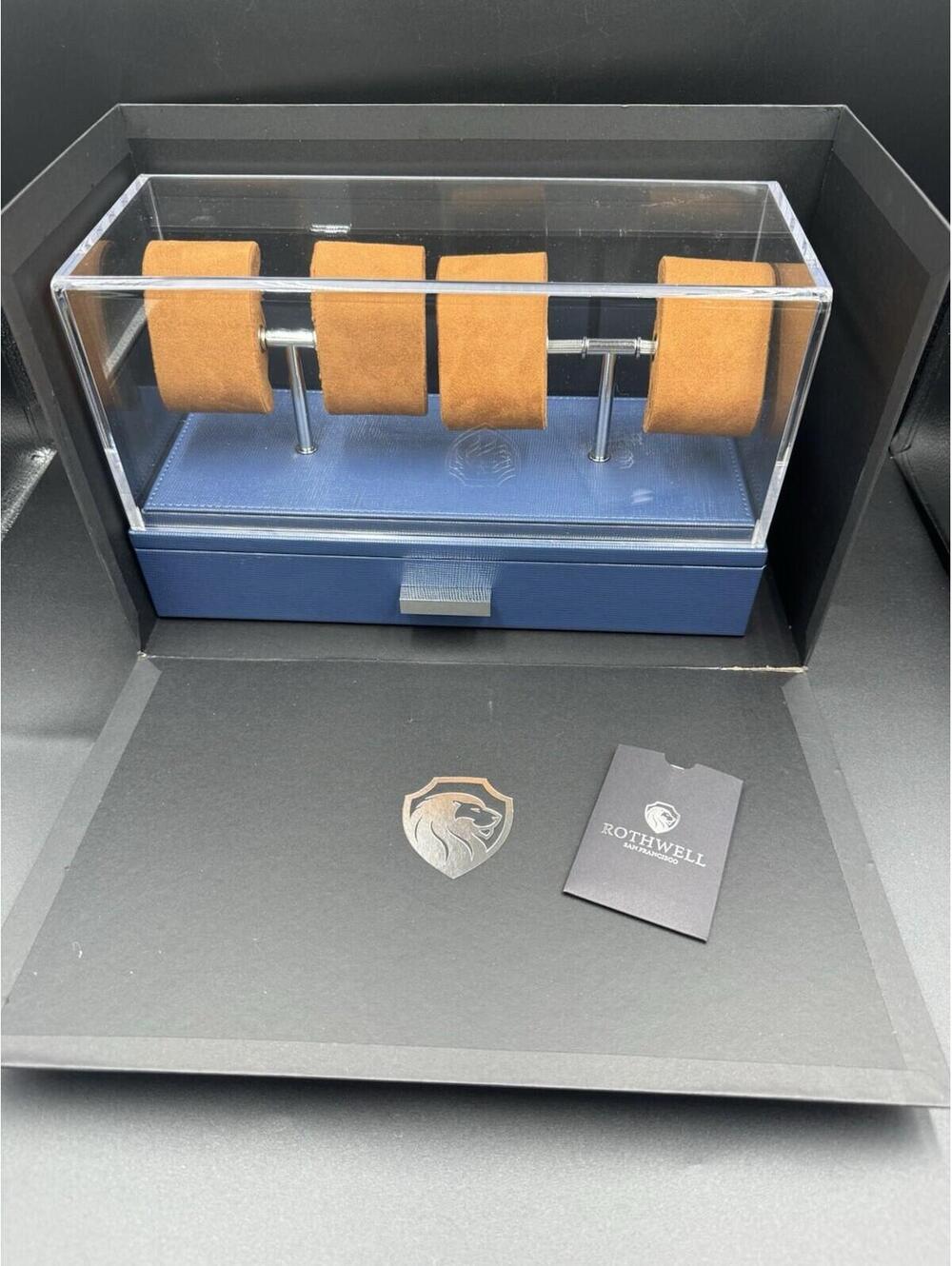 Luxury Watch Display Case for 4 Watches Blue Leather Box with Acrylic Cover Felt